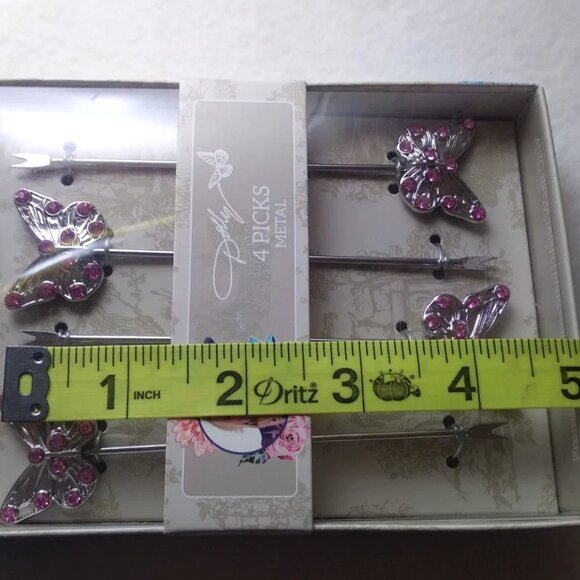 Dolly Parton 4 Appetizers Picks  Stainless Steel Butterfly New Box - Picture 3 of 5